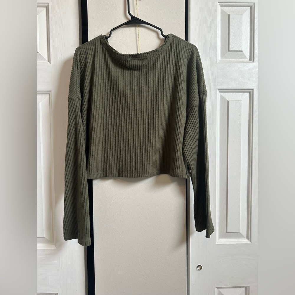 Arizona Jean Co Green Cropped Textured Distressed Long Sleeve Shirt XXL